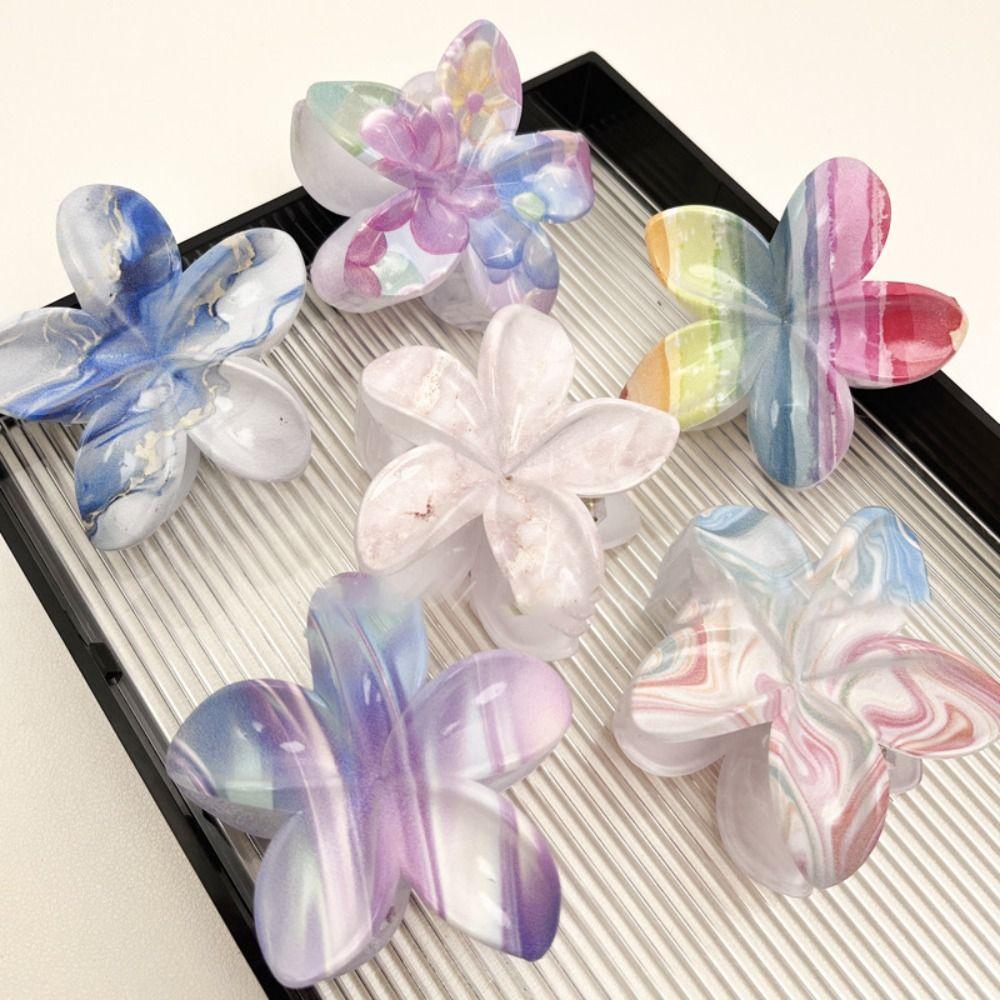 

Fashion Flower Hair Clip Marbling Flower Shape Claw Clips New Plumeria Grab Clip For Women 2