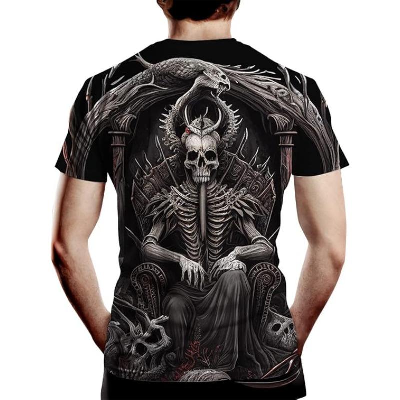 Męski Letni T-shirt 3D Modny Casualowy Luźny Wzór Nadruk Czaszki Okrągły Dekolt Krótki Rękaw T-shirt Top 6XL
