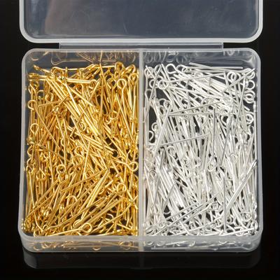 400pcs/box Flat Head Pins Head Eye Pins Gold and Sliver Jewelry Making Pin Metal End Headpins for Craft Earring Bracelet(Size:20x0.5mm)