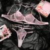 Floral Embroidery Lace Sexy Lingerie Set Women Pink Underwear Hollow Out Strap Bra And Thong Sets Ladies Transparent Erotic Sets
