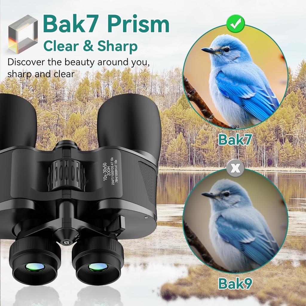 MLight 10-30X50 Zoom Binoculars for Adults, High Powered Military Binoculars for Bird Watching, Hunting, Outdoor, Hiking, Concerts Large