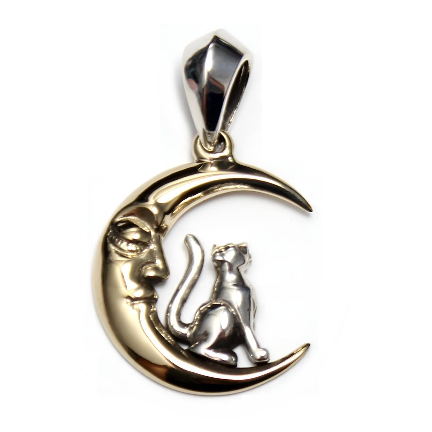 [goodvibrations] Cat Crescent Moon Pendant, Good Vibrations Cat Pendant, Sterling Silver 925