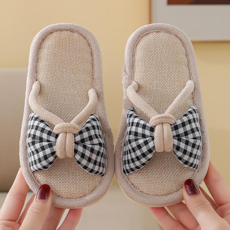 Children's linen spring and autumn girls home non-slip thick bottom four seasons household children hollow baby floor slippers