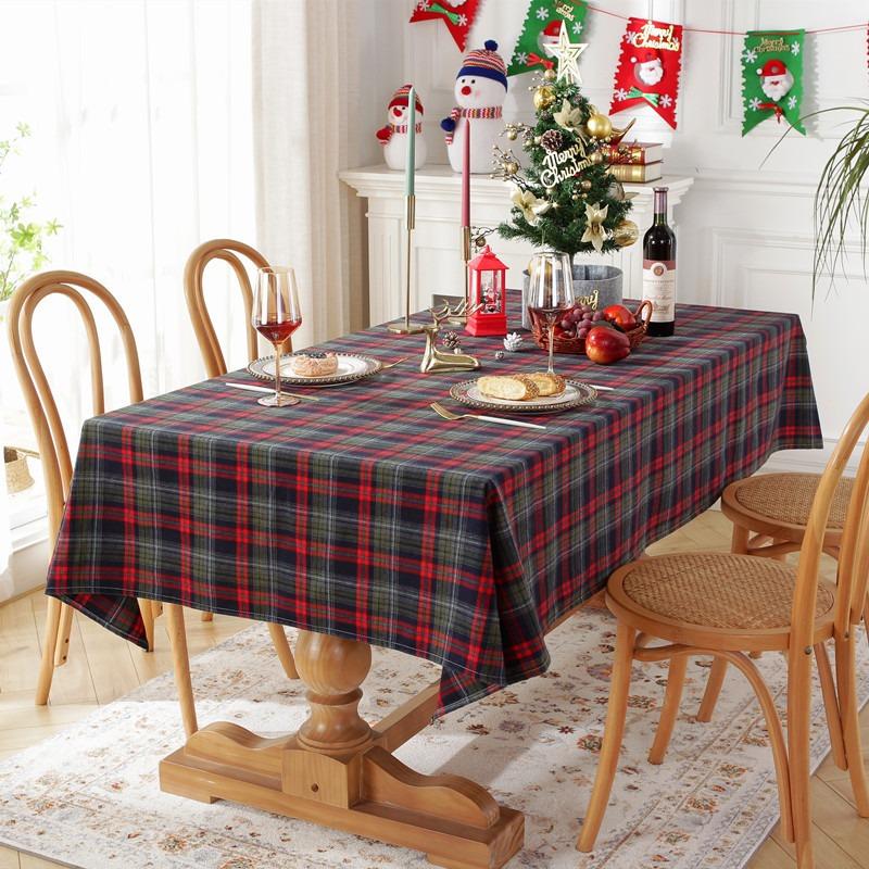 Green Plaid Christmas Tablecloth for Rectangle Tables Polyester Table Cloth Perfect for Holiday Parties Dining and Banquet