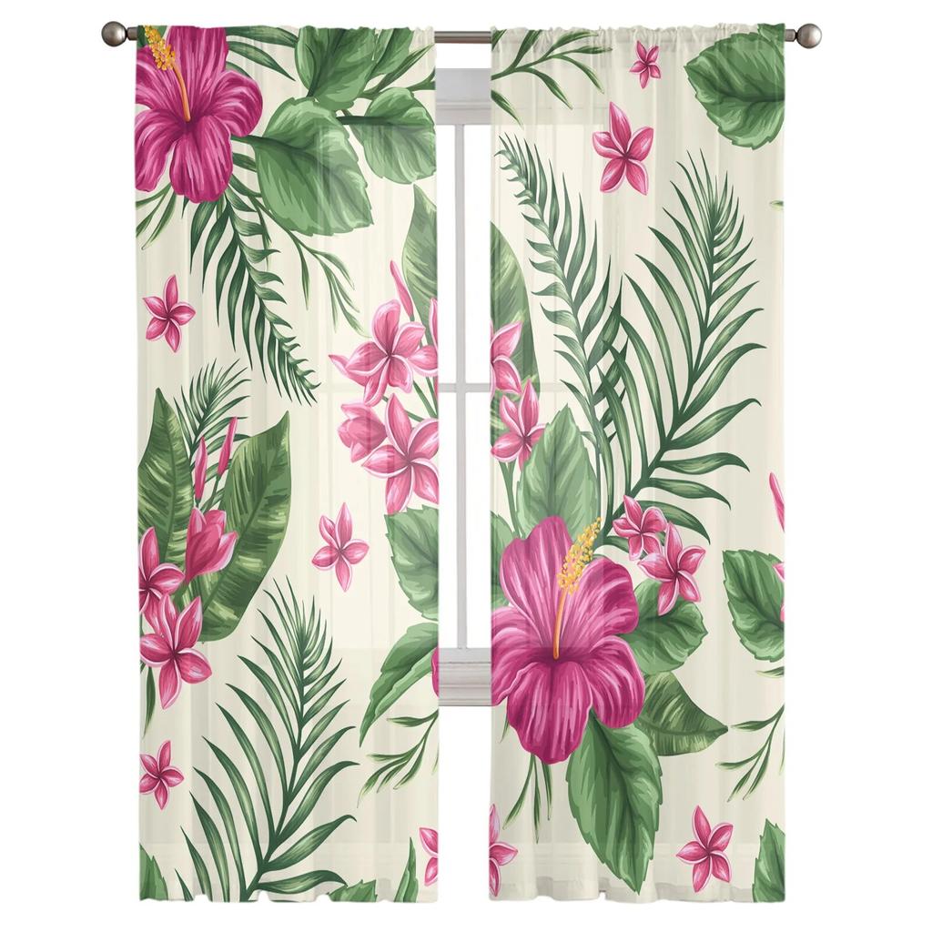 Tropical Flowers Tulle Curtains Sheer Drapes for Living Room Bedroom Modern Window Decor
