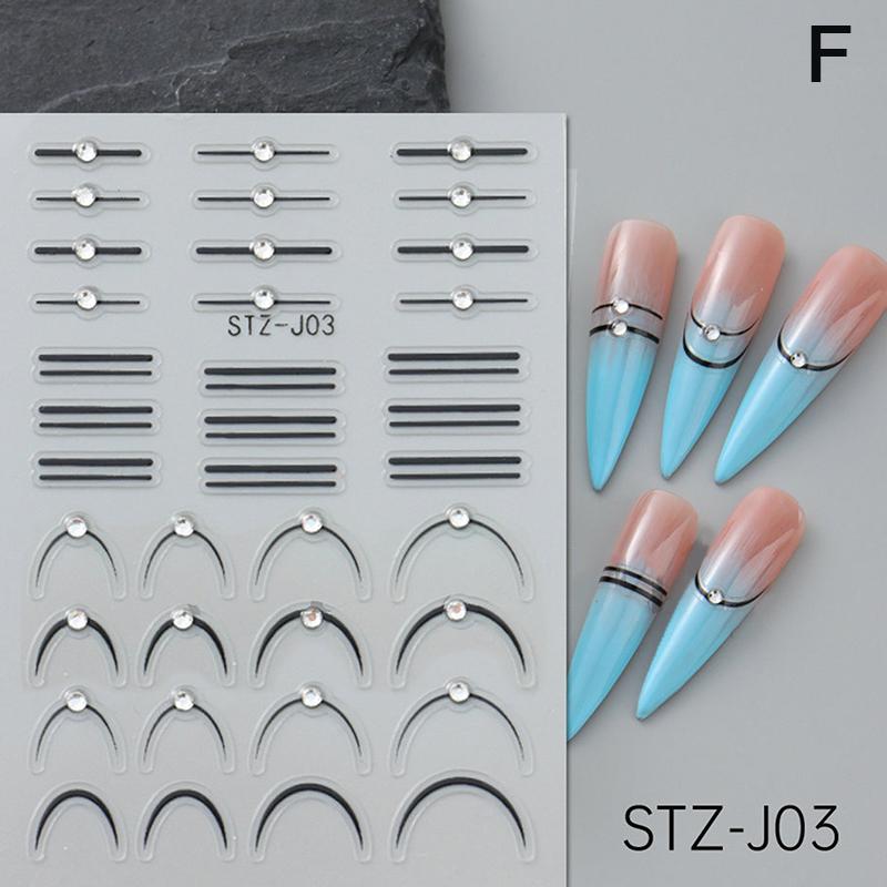 New Bronzing Point Drill Nail Art Sticker Ins with Drill Simple Cold Gold and Silver Line Curve Adhesive Nail Sticker