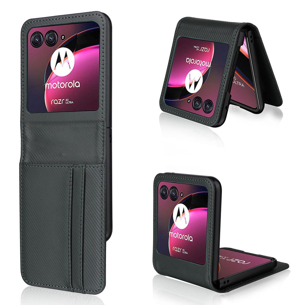 For Motorola Razr 40 Ultra 5G Card Holder Phone Case Carbon Fiber Texture PU Leather+PC Cover