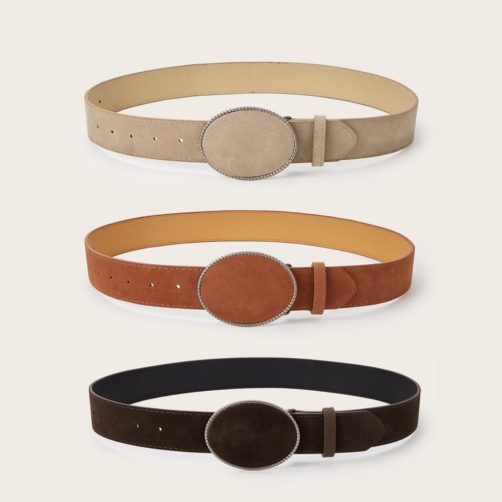 Simple Solid Color Suede Oval Buckle Design Women Casual Belt For Use Daily