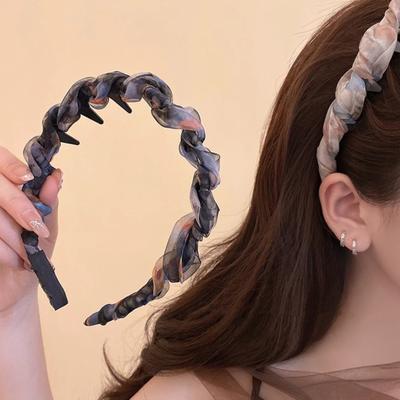 Faixa de Cabeça Feminina com Decoração de Fita e Dentes Antiderrapantes, Aro de Cabelo Versátil em Cor Vibrante, Adorno de Cabeça