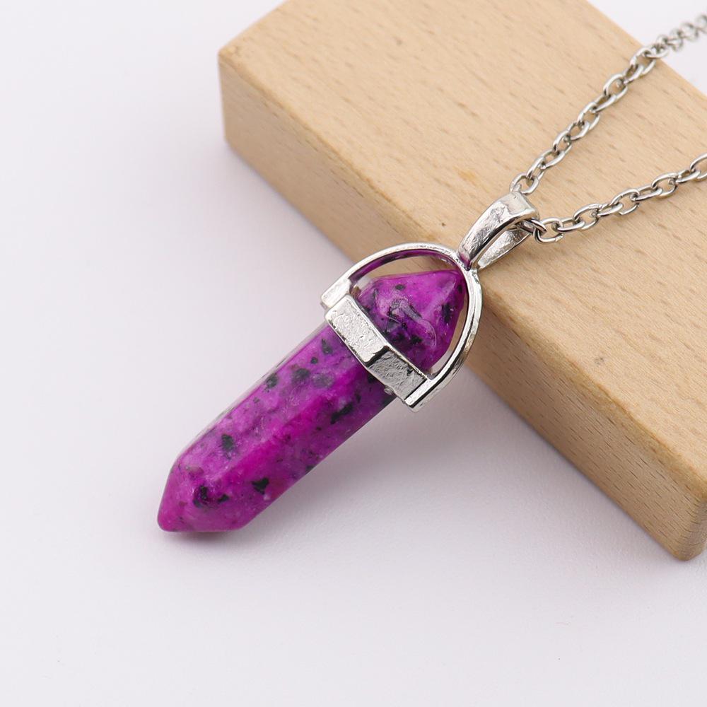 Handmade Amethyst Rose Quartz Hexagonal Pillar Pendant Necklace (N760)