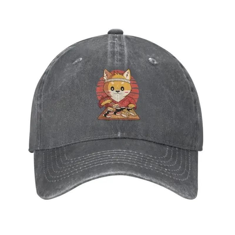 Individuelle Baumwoll Kawaii Shiba Inu Hund Baseballkappe für Männer Frauen Atmungsaktiv Lustig Essen Japanisches Sushi Anime Papa Hut Sport
