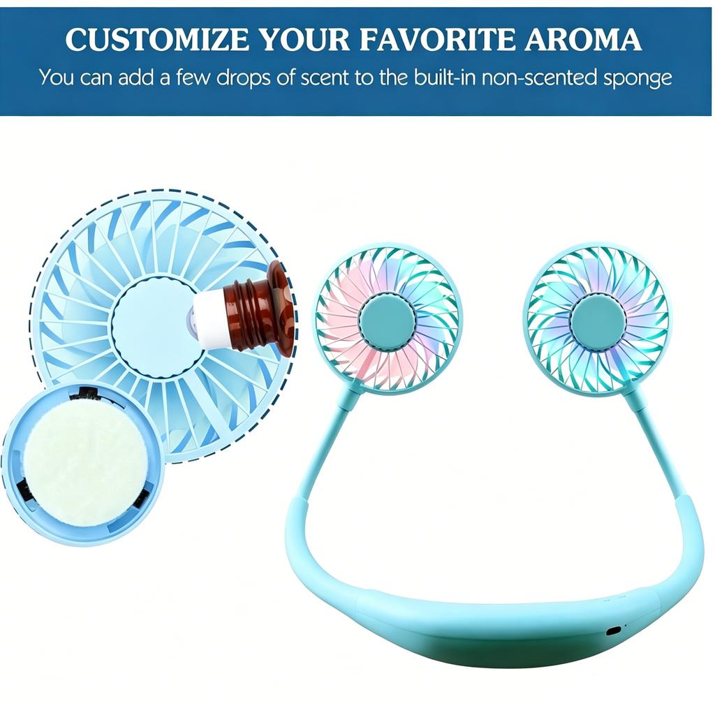 USB Rechargeable Mini Sport 3-Speed Adjustable Neck Dual Fan For Home Office Outdoor Travel Portable Hanging Neck Fan For Summer