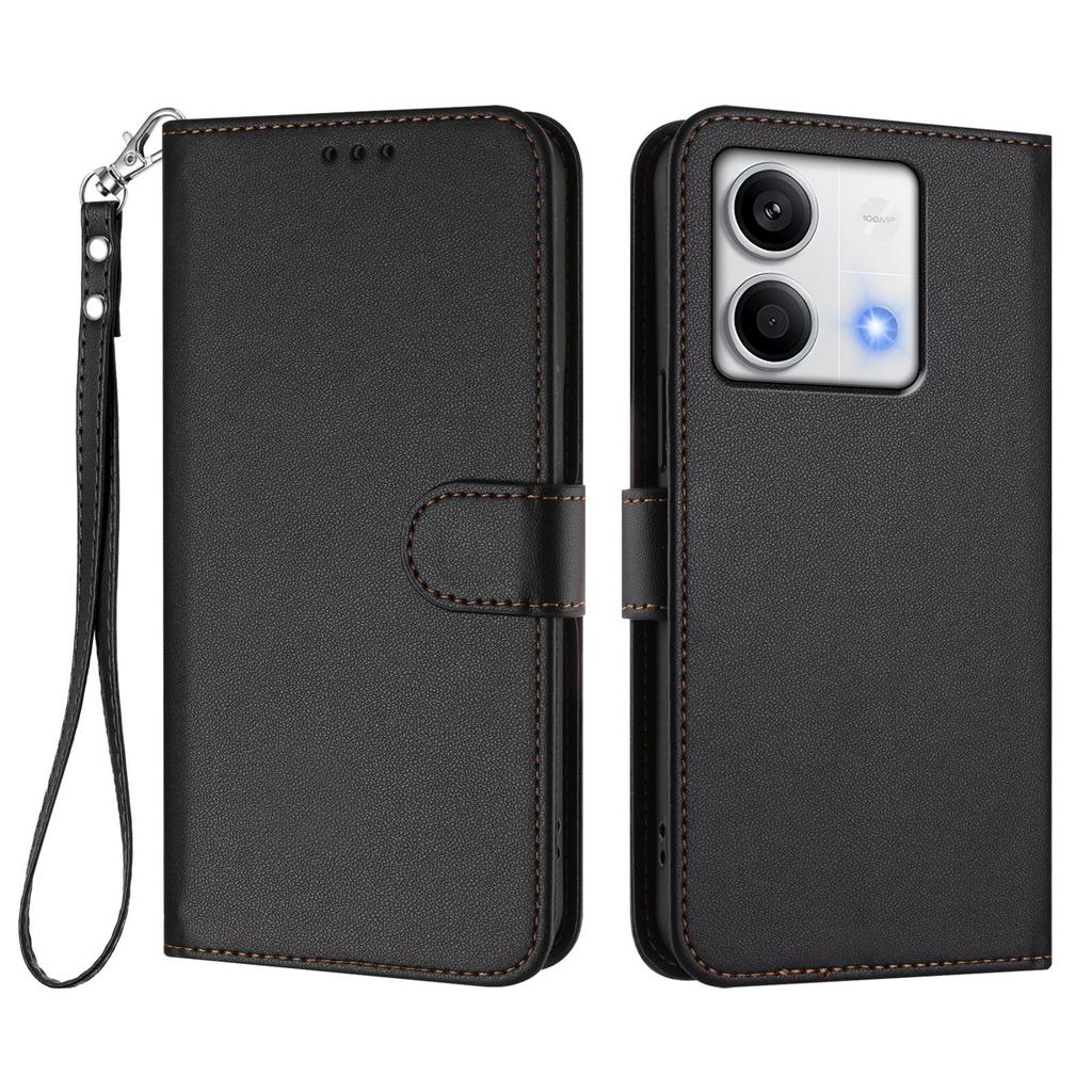 For Xiaomi Redmi Note 13 5G (China)/Xiaomi Redmi Note 13 5G Leather Case Wallet Stand Phone Cover with Wrist Strap