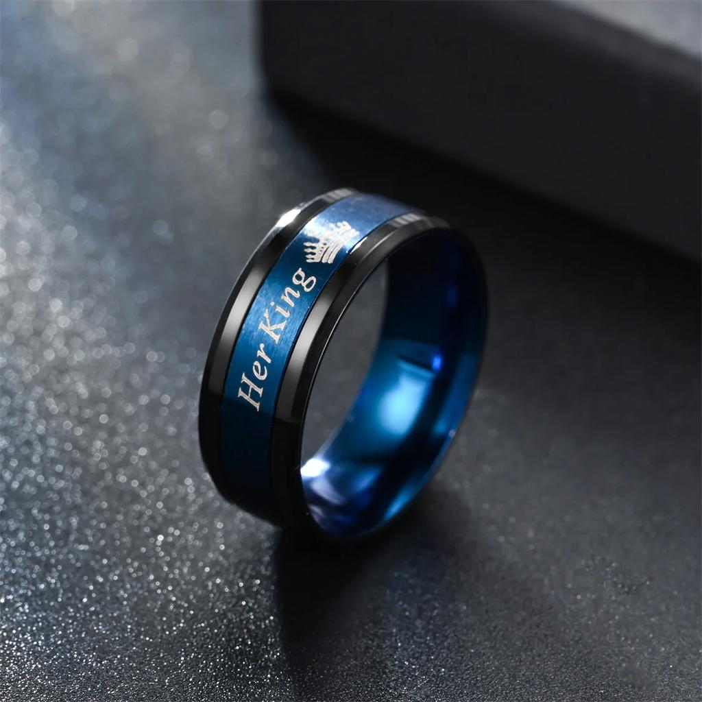Fashion Couple Rings Her King His Queen Statement Ring Romantic Stainless Steel Crown Ring Anniversary Wedding Band  Gift