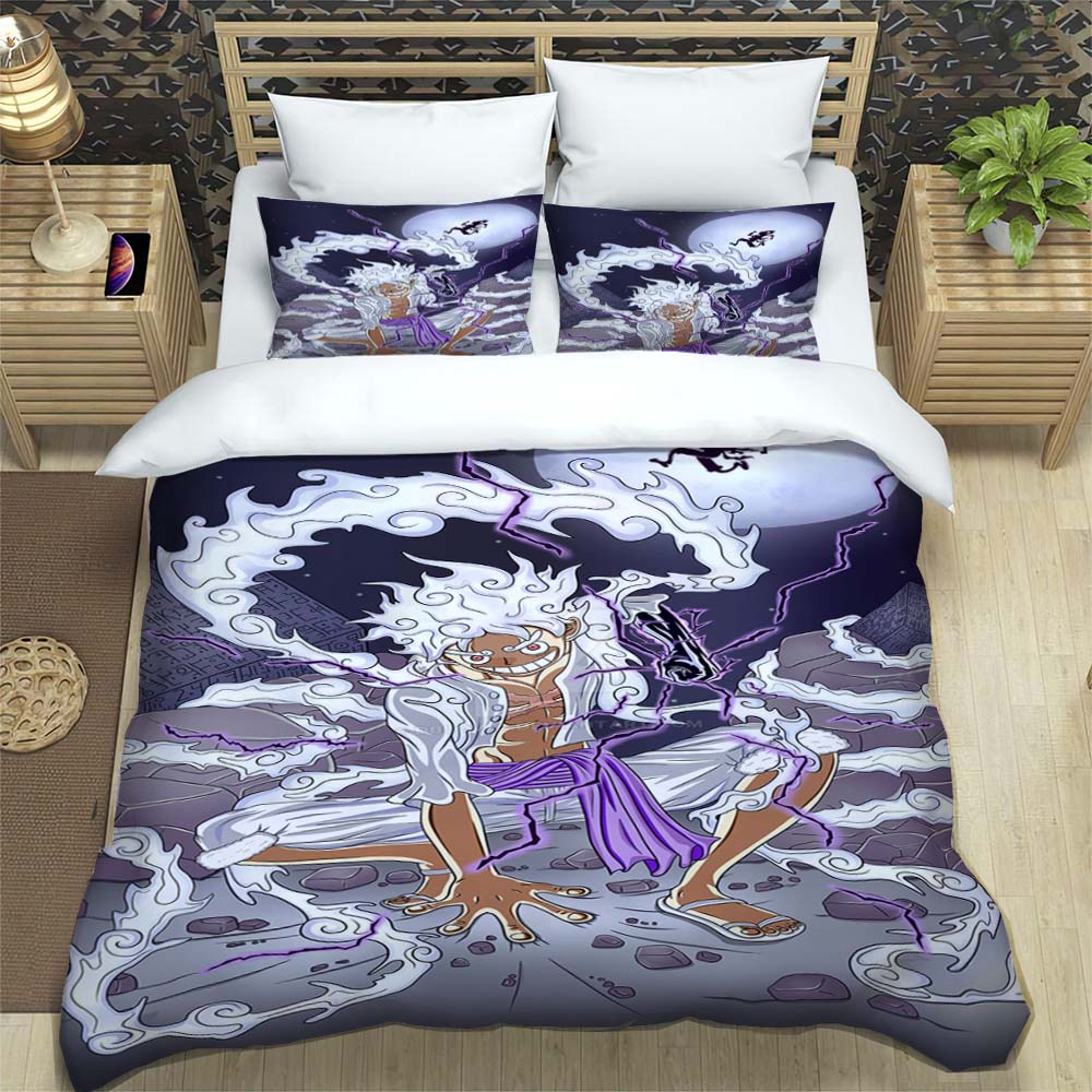 A Comfortable 3D Cartoon Comic Book Series "One Piece" Bedding Set, Including Duvet Cover, Pillowcases, and A Children's Set.