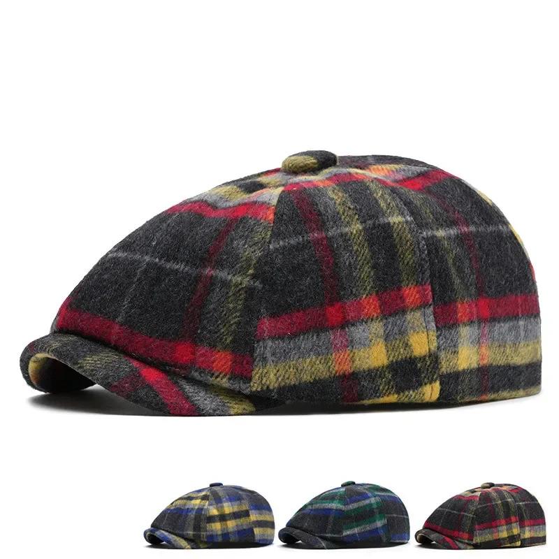 Autumn Polyester Print Warm Newsboy Caps Octagonal Hat Men and Women Painter Beret Hats 136