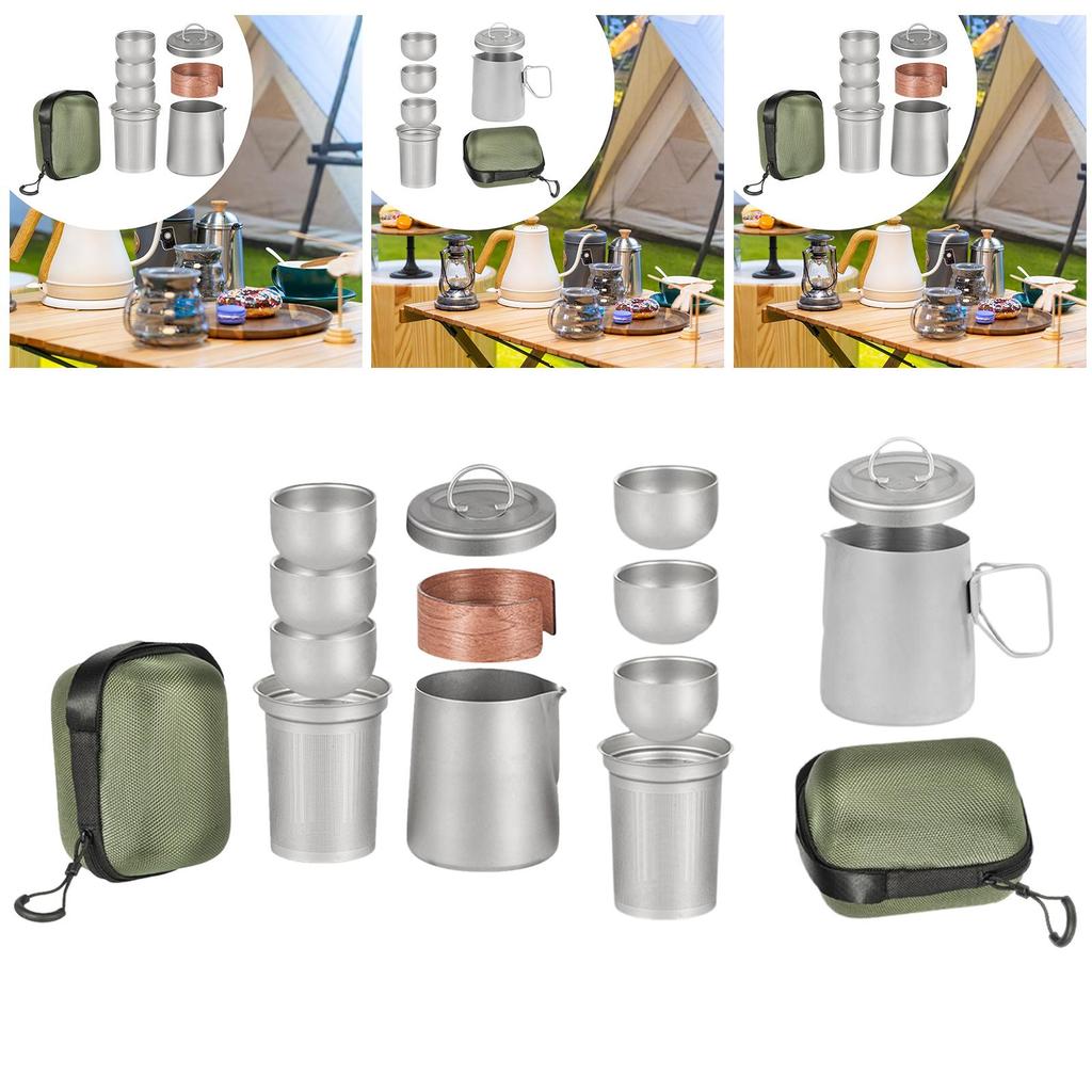 Titanium Tee-Set Tragbare Tassen Geschirr Stapelbar mit Tasche Vielseitige Reise-Teekanne für Reisen Outdoor Zuhause Angeln Büro