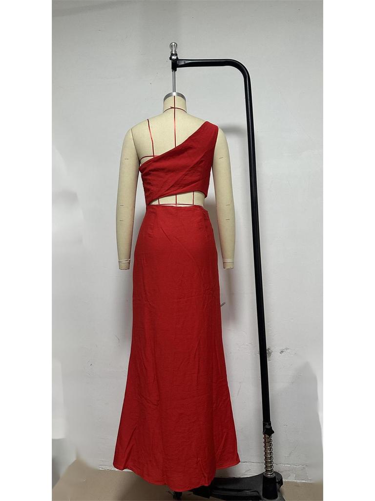 In Stock: Sexy Red Evening Dress - European & American Style, Solid Color, Summer Long Dress for Women