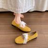 Retro French Yellow Flat-bottomed Shallow-mouth Single Shoes for Women's Summer 2025 New Models with Skirts, Versatile Soft-soled Mary Jane Shoes