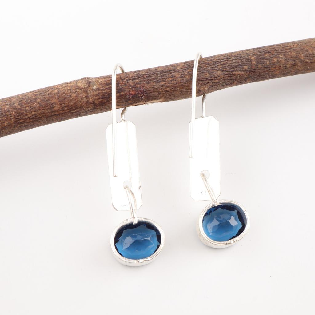 London Blue Topaz Gemstone 925 Sterling Silver Jewelry Handmade Earrings 1.9" EE-168-4