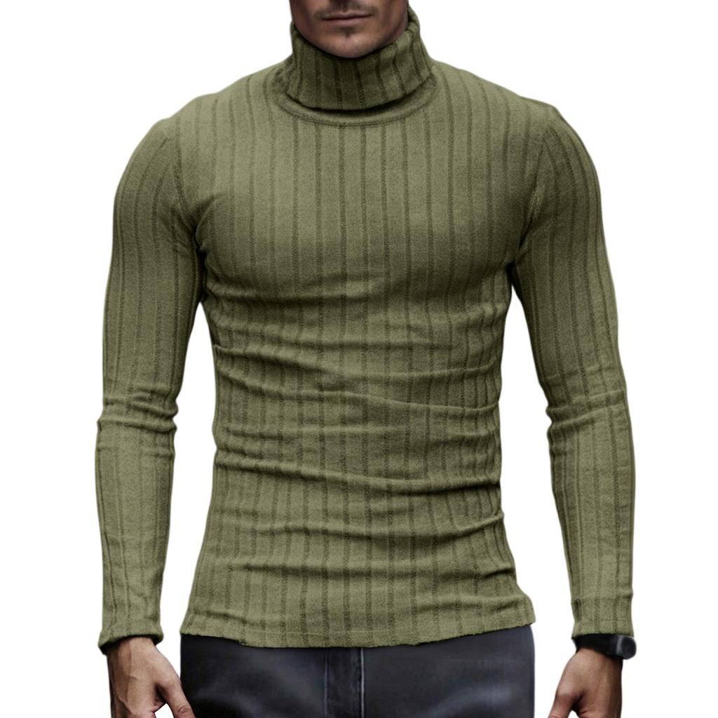 Men's Pullover Mock Neck Long-Sleeve Top - Comfortable Daily Solid/Stripe Basic Base Layer