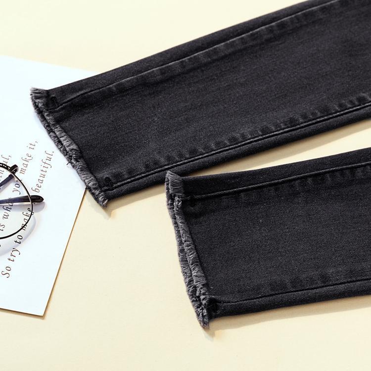 2025 High-Waisted Slimming Elastic Denim Skinny Pencil Pants with Frayed Edges – Trendy Korean Style for Spring and Autumn
