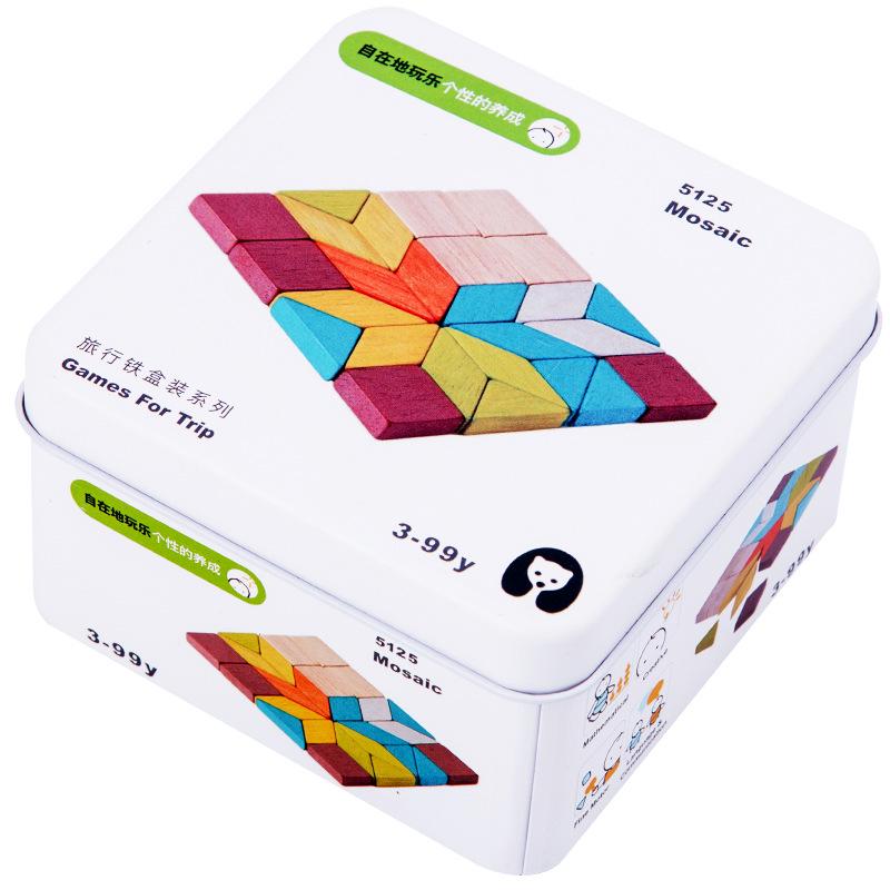 Children's Wooden Tangram & Domino Set with Peach Wood Sticks - Educational Building Block Toys