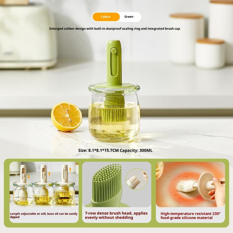 Telescopic Oil Brush Bottle, Glass Oil Bottle, Kitchen Baking Oil Brush, Outdoor Barbecue Oil Brush, Heat-Resistant Oil Brush зелёный