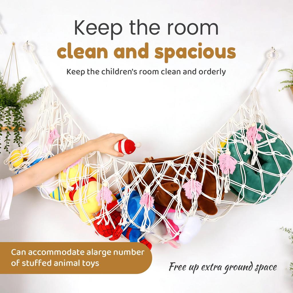 Stuffed Animal Hammock Net Cotton Rope Hanging Plush Toy Storage Net with Tassel Room Decorative Toy Organizer Kids Stuffed Mesh
