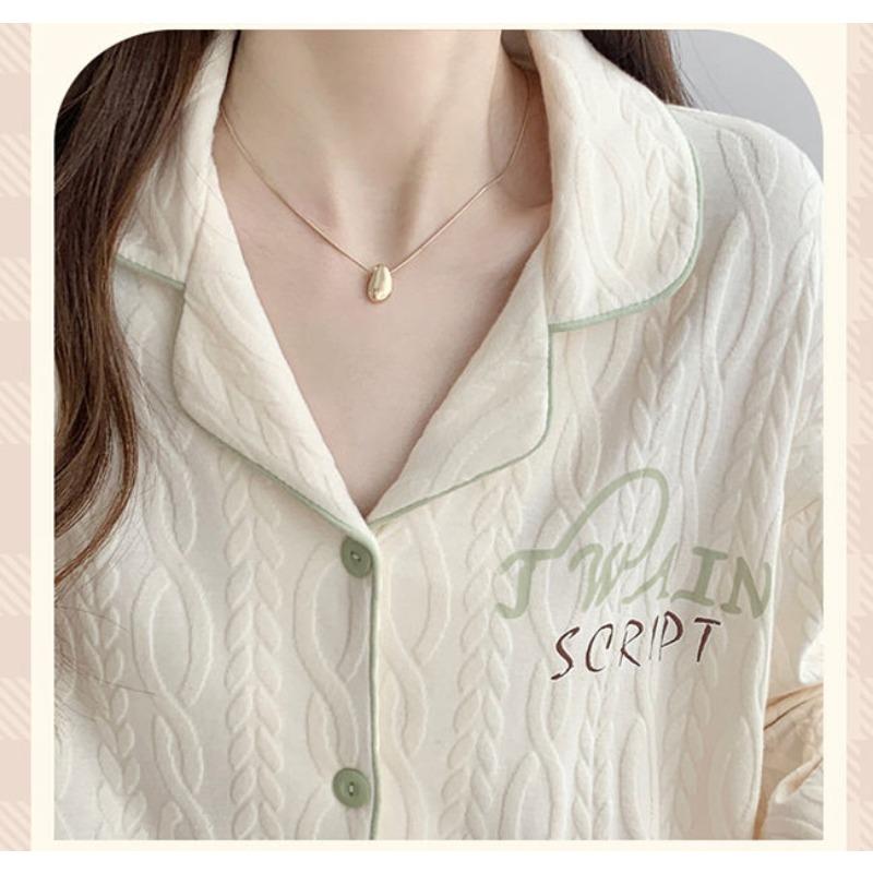Pajama Set Women's Spring and Autumn Cardigan New Girls Simple Casual Princess Style Home Clothes Long Sleeve Pajama Set