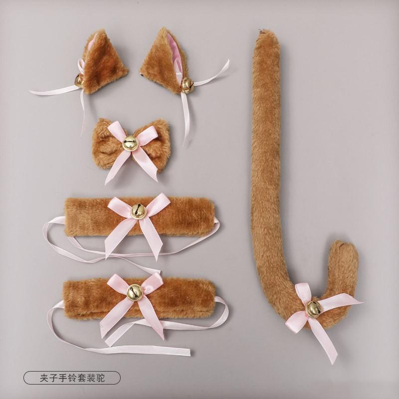 Cat Ear Headband With Plush Bell Set Cosplay Accessory Anime Girl Costume Maid Tail Prop