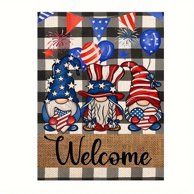 1pc American Holiday Flag Linen Double-Sided Garden Flag Yard Decoration Banner (No Flagpole)