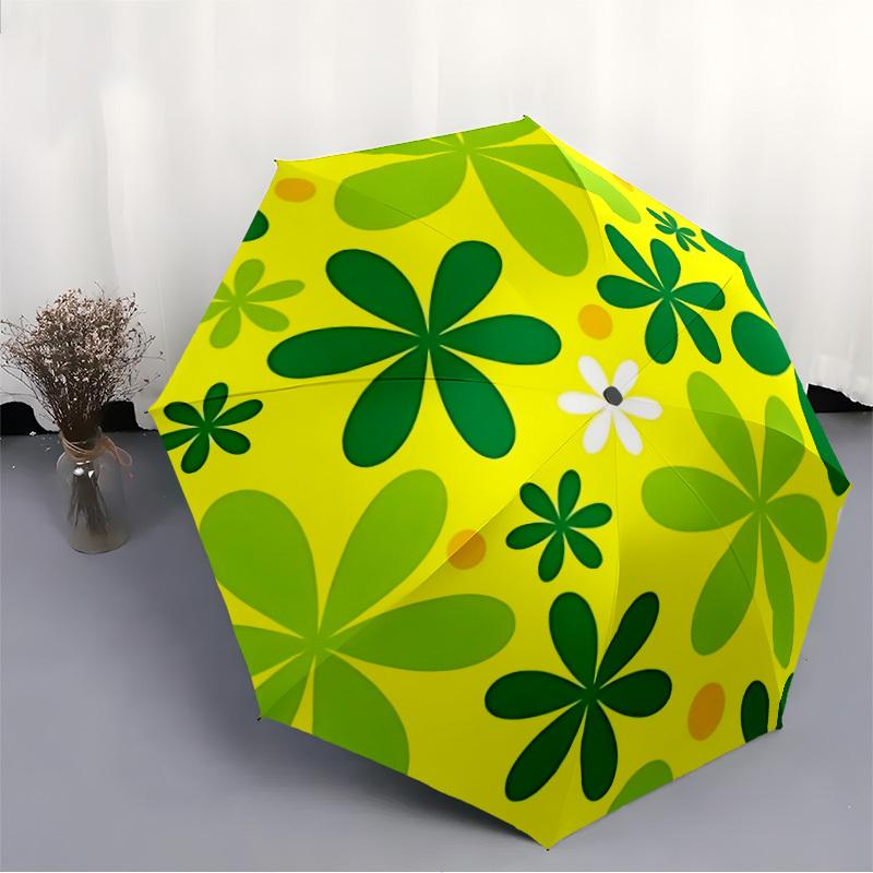 1pc Flower Pattern Automatic Folding Umbrella - 8-Rib Iron Frame, Windproof, Portable Sunshade with Plastic Handle for Travel & Outdoor Acti