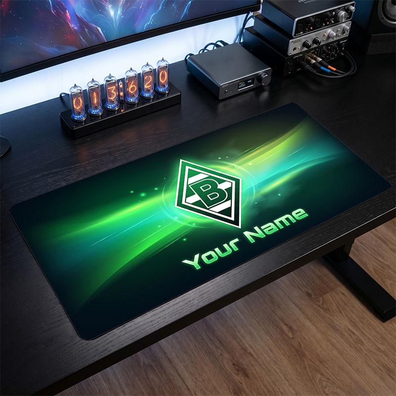 Borussia Mönchengladbach Individuelles Großes Mauspade, Personalisierter Namens-Textdruck, Fußball-Logo Rutschfeste Schreibtischmatte Gaming-Geschenk