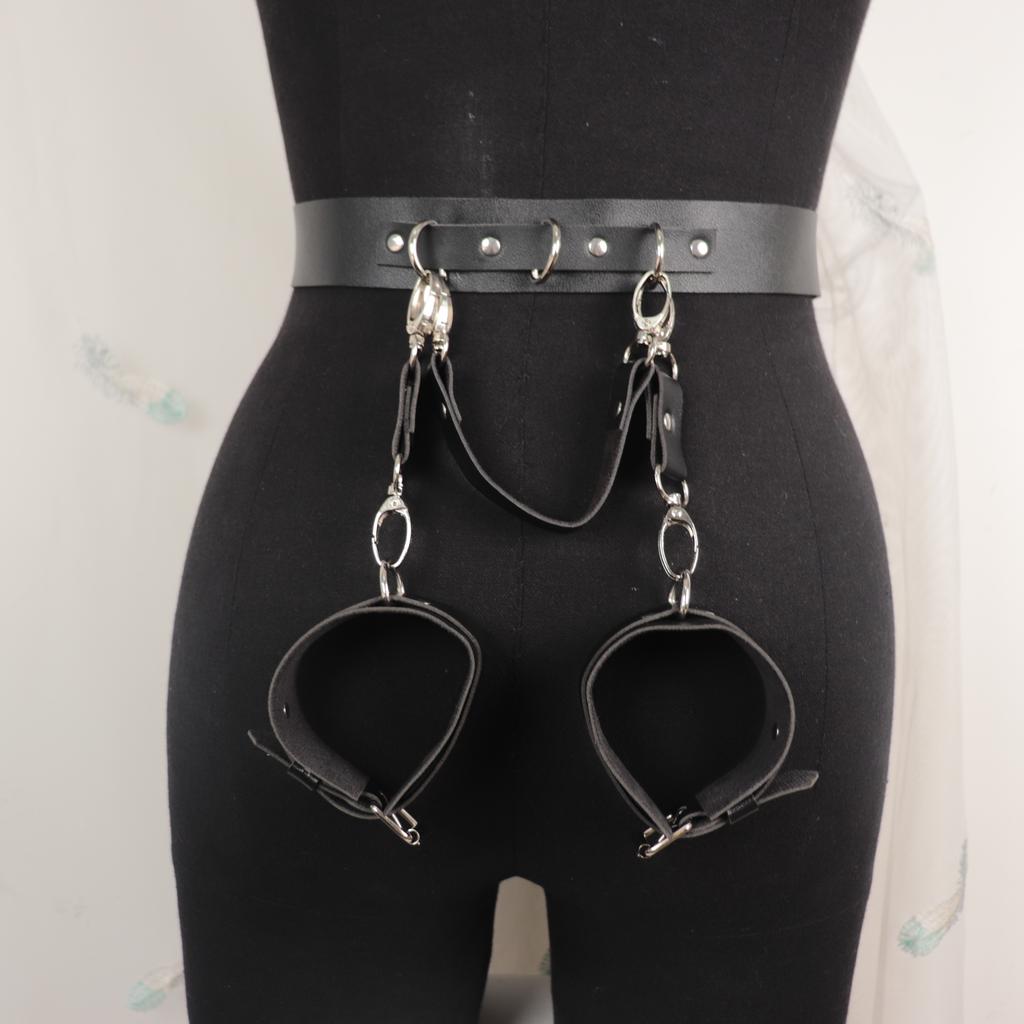 Women Leather Handcuffs Sex Bondage Wrist Cuffs Behind  Kit Adjustable Waist Strap Adult SM Game Erotic Sex Toy for Couples