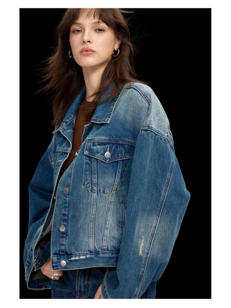 Hochwertige Damen Herbst 2025 High-Waist Distressed Denimjacke