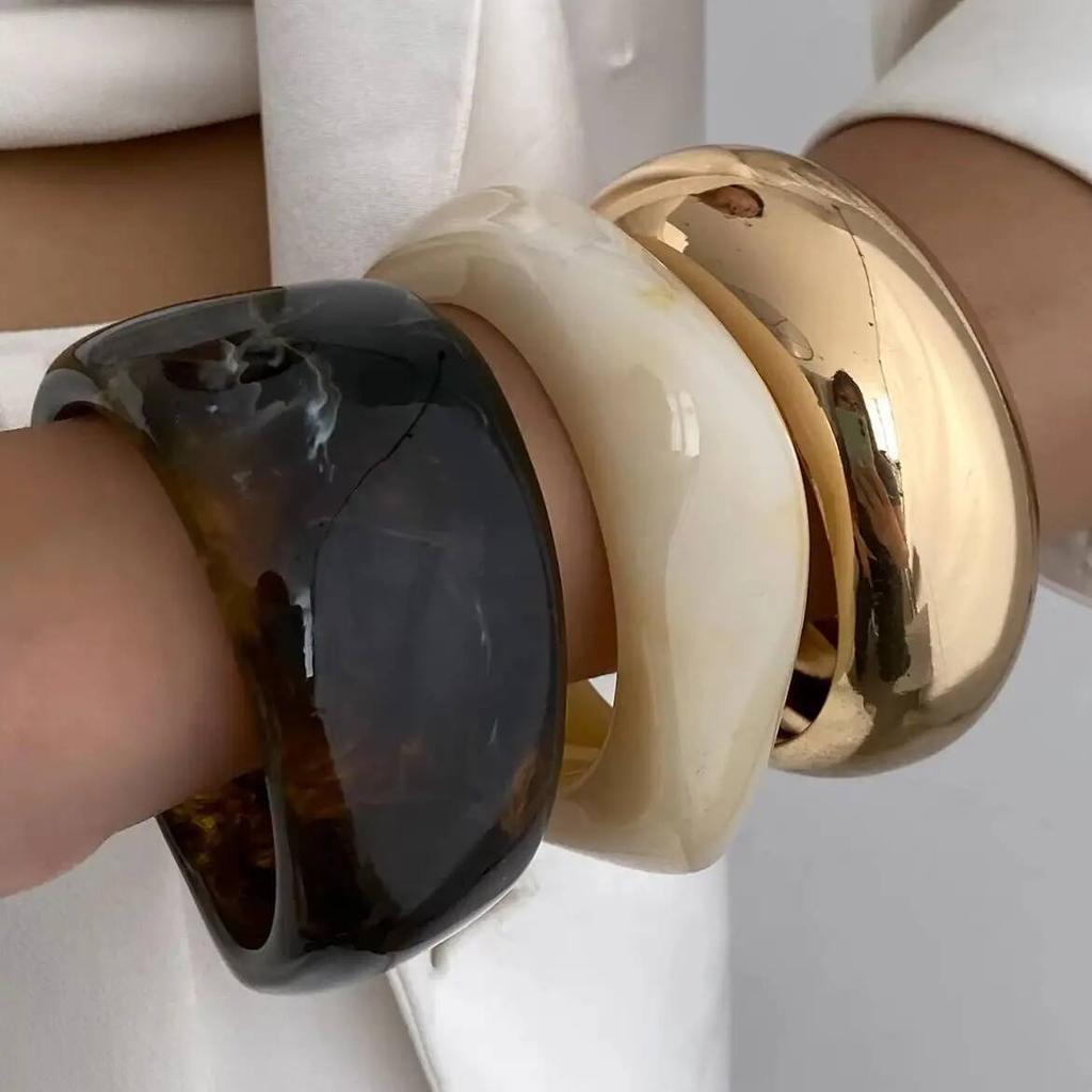 SHIXIN 3 Styles Bohemian Stackable Resin Acrylic Wide Bracelet for Women Vintage Irregular Geometry Chunky Bangles Party Jewelry