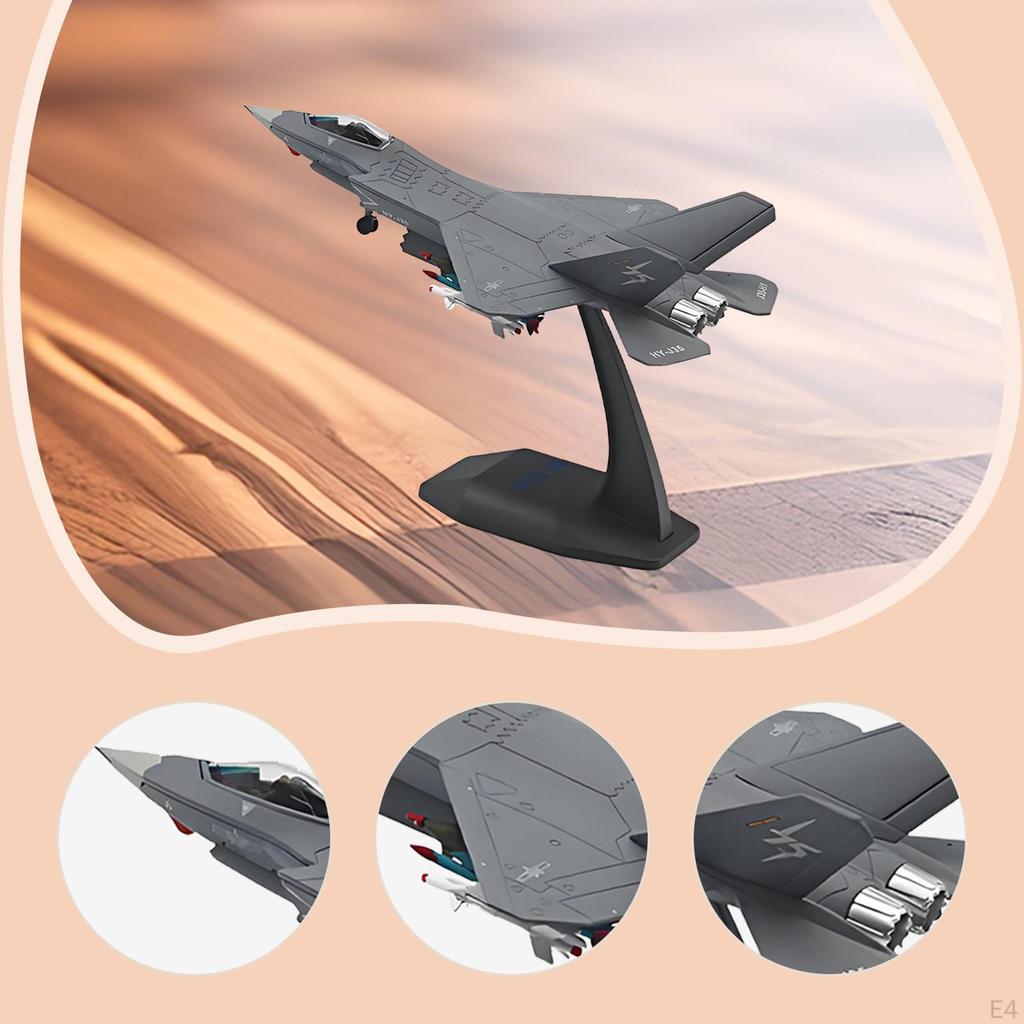 1:100 J35 Aircraft Fighter Model Stimulated Airplane with Display Base for Bookshelf