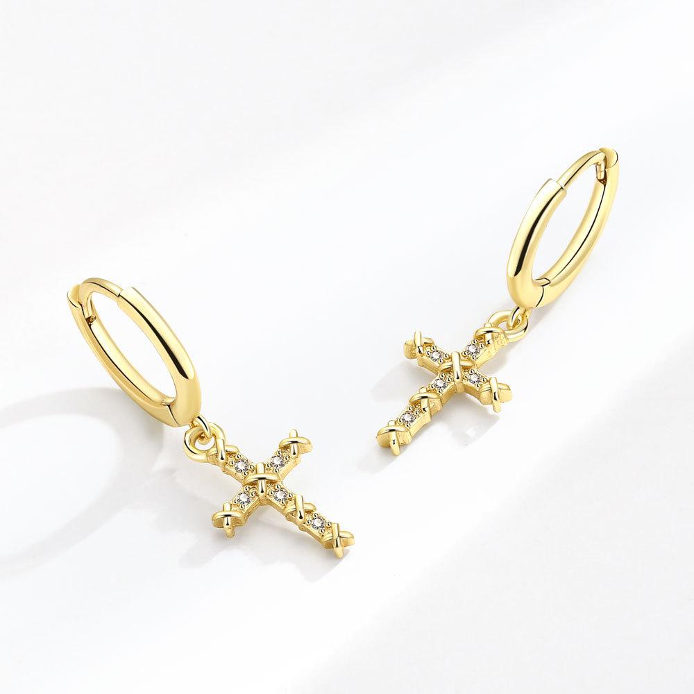 [Minimalist Small Zircon Cross Hoop Earrings Set Elegant Stud Ear Cuffs For Women High End Jewelry Gift] золотой