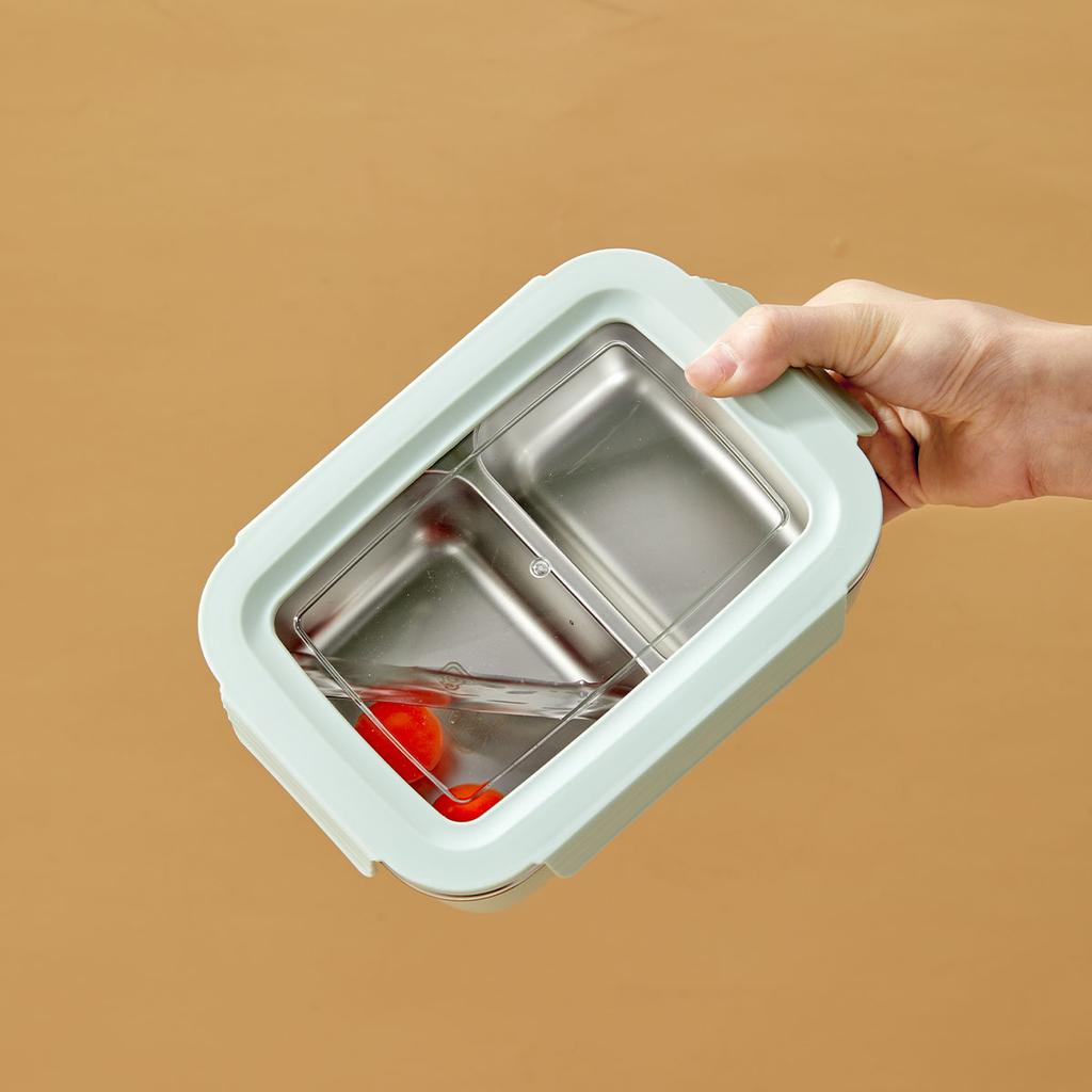 Picnic Portable Large Capacity Bento Lunch Box 1/2 Grids Leak-proof 304 Stainless Steel Food Container Microwave Safe