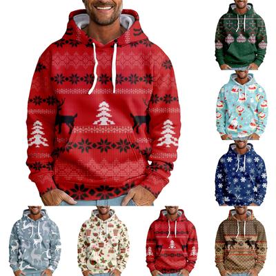 Men's Loose Christmas Printed Hooded Sweatshirt Men's Casual Fashion Sports Sweatshirt