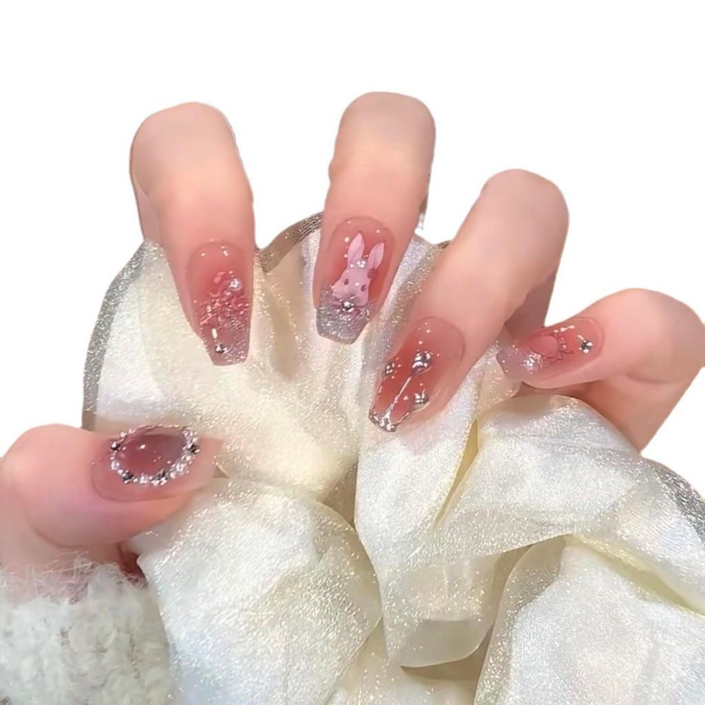 Cute Strawberry Cat Eye Handmade Wearable Nail Stickers New Cocoa Design Rabbit