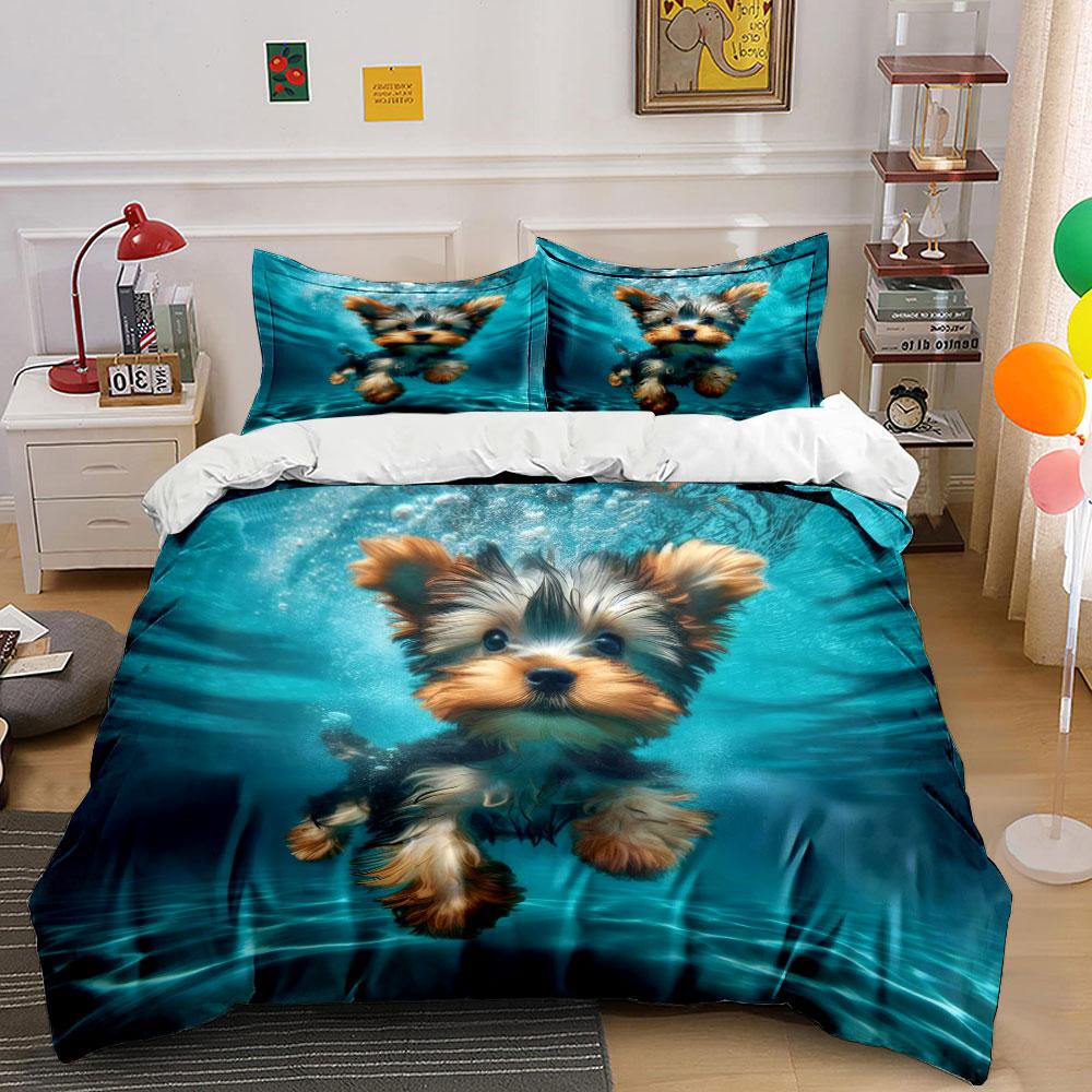 "Pet Swimming Photo Decor Set" Bedding Set with 1 Duvet Cover 2 Pillowcases Single Double King Queen, Gift