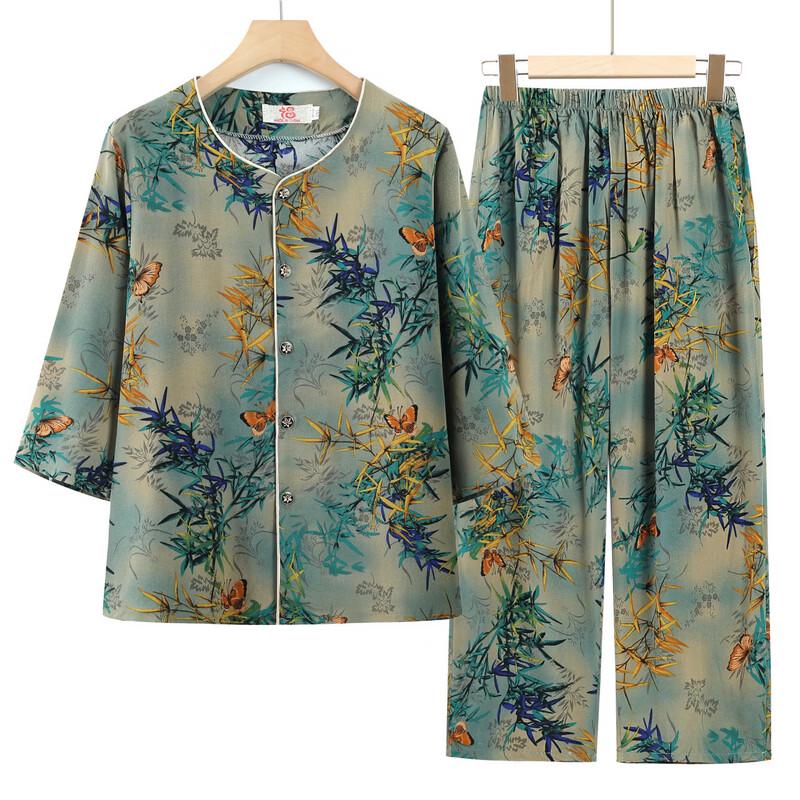 Elderly Women's Floral Print Summer Cardigan Set