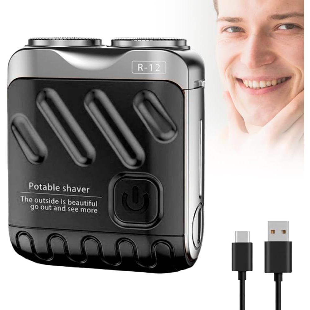 Portable rotary dual-ring electric shaver, 2026 upgraded waterproof mini electric shaver, rechargeable single-button long-lasting electric shaver.