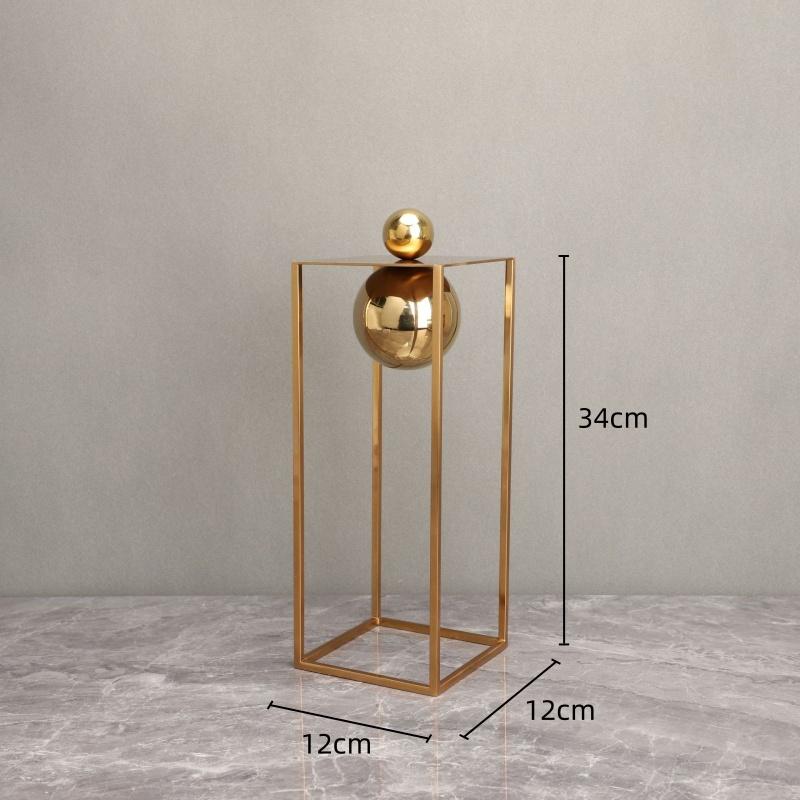 Metallhandwerk Geometrische Boxen Goldener Rahmen Kugelförmige Abstrakte Skulptur Metall Dekorative Figuren Heimdekorationszubehör