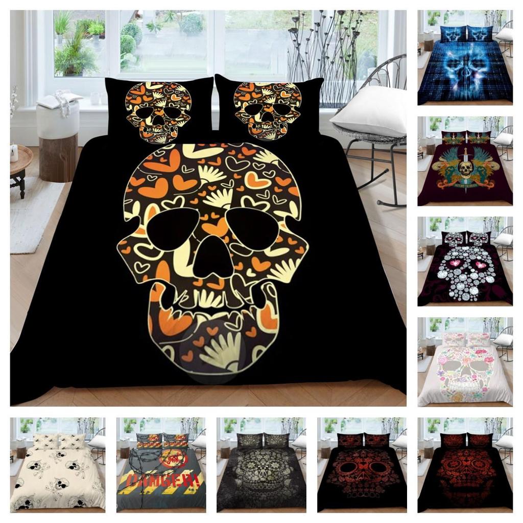 Bedding Set 3D Skull Printing Bedding Set Bedclothes Bed Three Piece Comfortable Pillowcase Polyester Quilt Cover