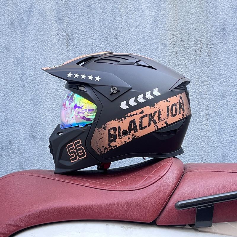 Street Fighter Motorcycle Helmet Men's and Women's Full Helmet Four Seasons Locomotive Retro Detachable Combination Helmet