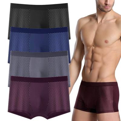 4dílné spodní prádlo plus size pro muže, síťované spodní prádlo, pánské boxerky, bambusové vlákno, pánské boxerky, prodyšné jednobarevné spodní prádlo
