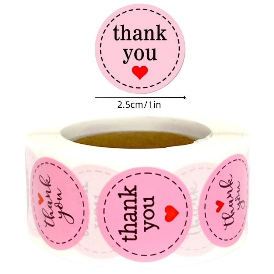 

500 шт./рулон Наклейки-сердечки «Спасибо» для выпечки, подарочной упаковки, запечатывания пакетов, розовые круглые наклейки, самоклеящиеся, для праздничной вечеринки, свадьбы, дня рождения